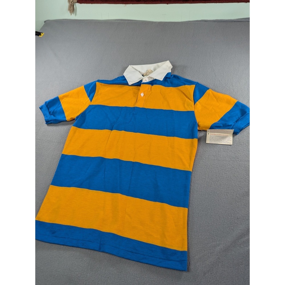 Encino Shirt Mens Vintage 80s Striped Polo Shirt Small Yellow Blue